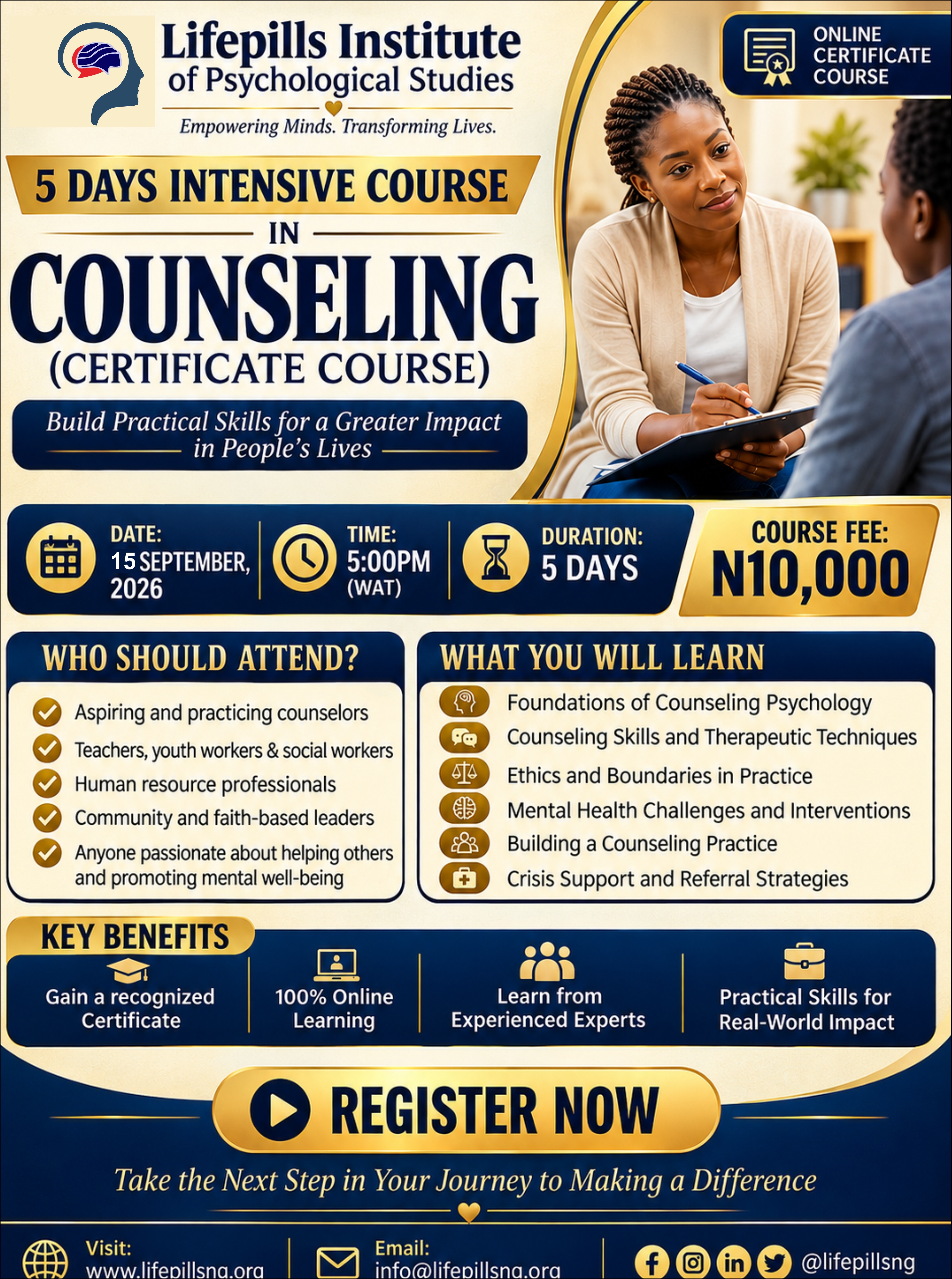 LIPS Executive Diploma in Mental Health & Psychosocial Support (MHPSS) – Online Enrollment Form A 5DAY TRAINING. 15TH-19TH SEPTEMBER, 2026
